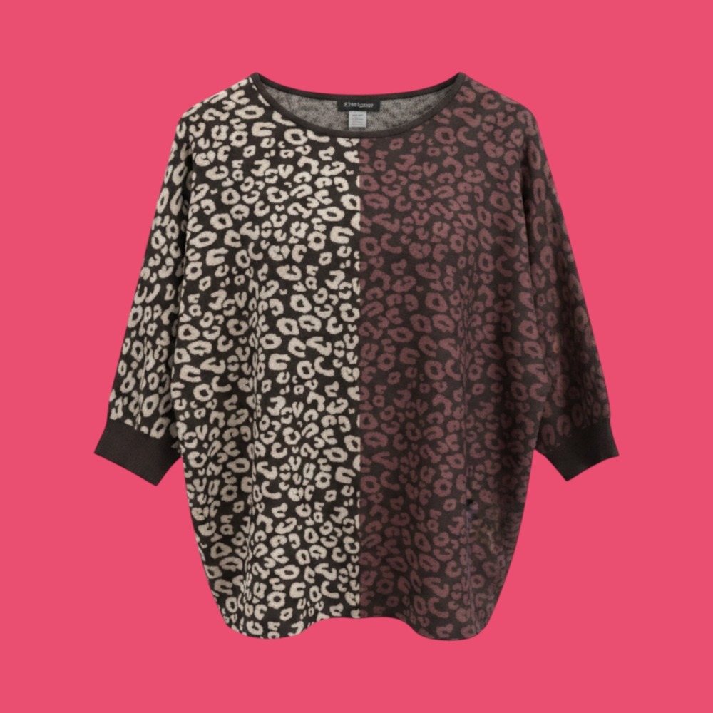 Cable & Gauge Leopard Print Sweater Women M Brown Animal Print Pullover
